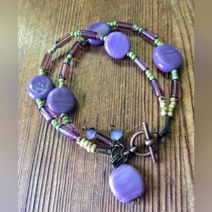Purple and Green Double Strand Ladies Beaded Bracelet, Handmade Ladies B…